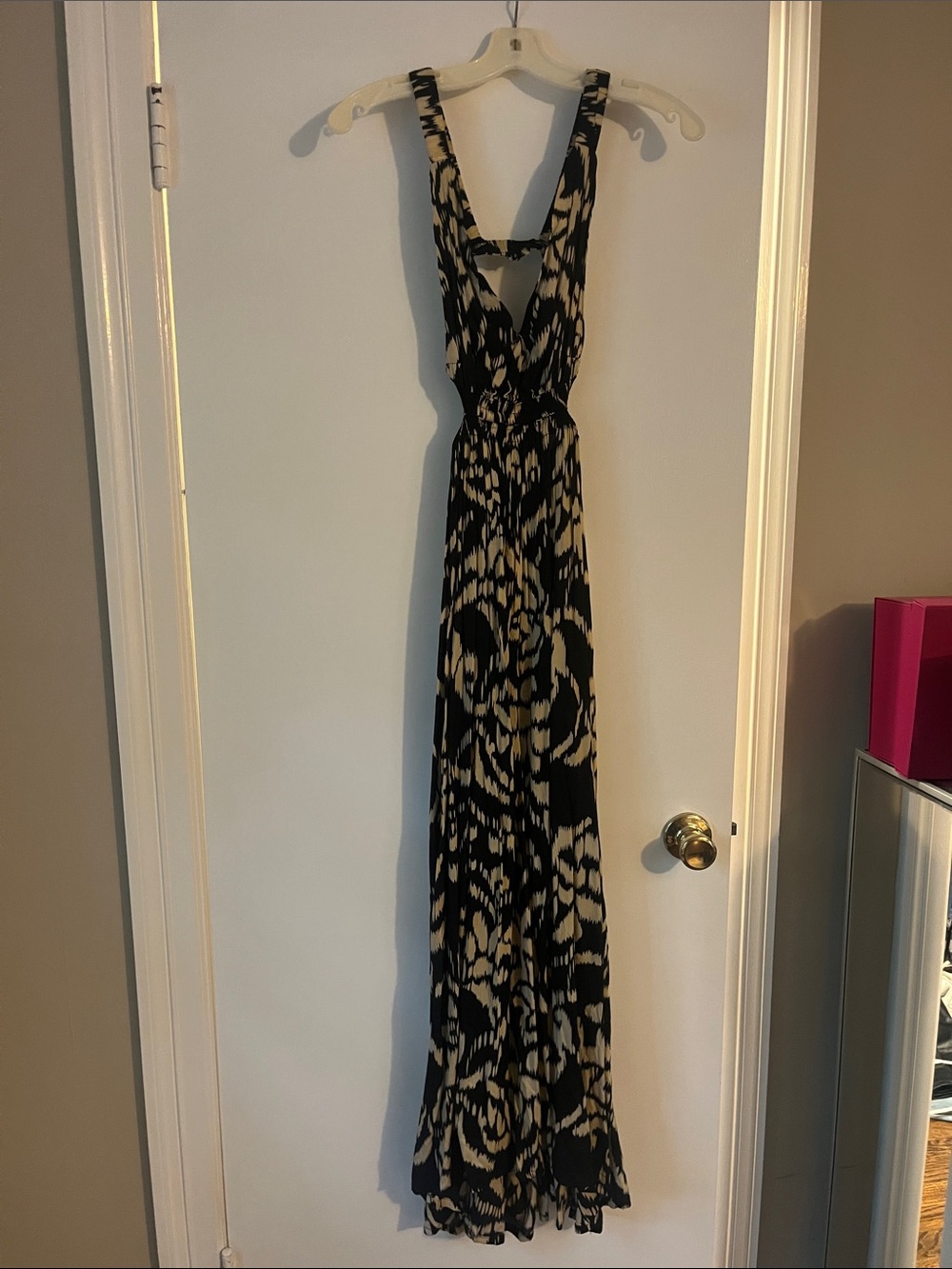 Tiare Hawaii Black and Cream Printed Maxi Dress